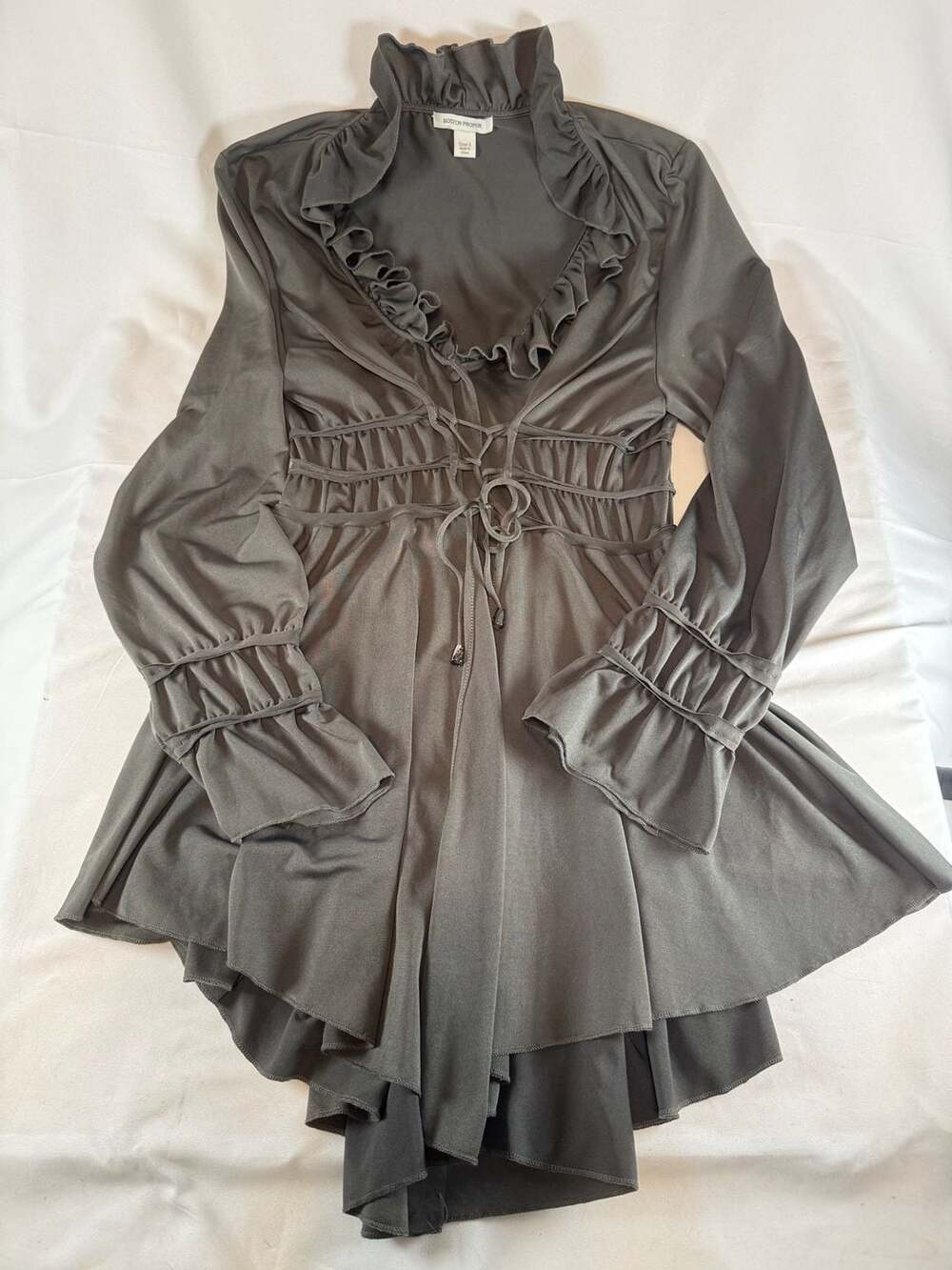 Boston Proper Womens Dark Gray Long Sleeve Ruffle Lace Up Dress Size S Whimsigot